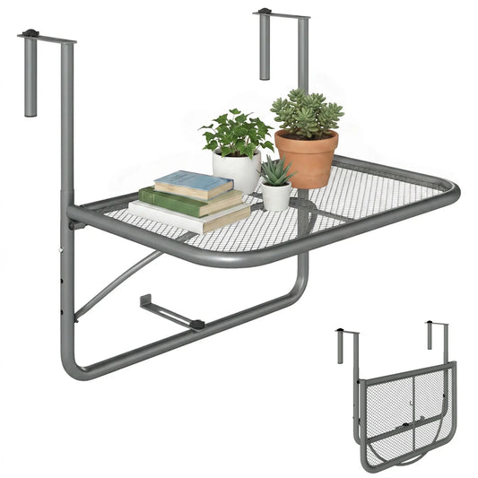 Adjustable Balcony Hanging Table, Metal Wall Desk, Outdoor Flower Stand, Grey Balcony Table Hanging Grey at Gallery Canada