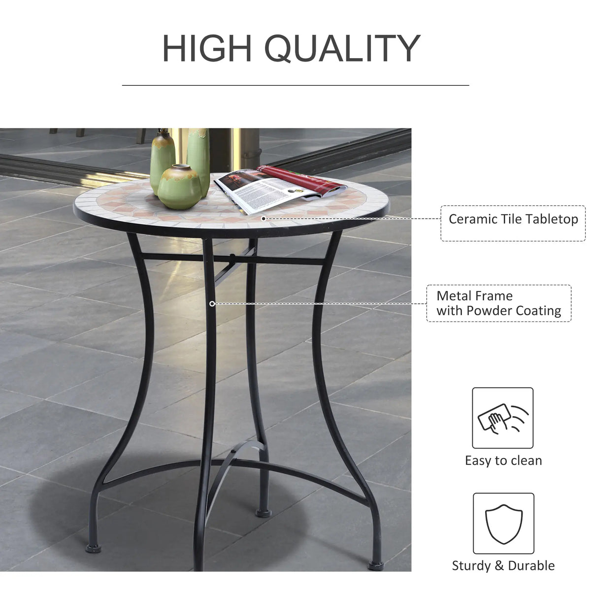 "23.5" Mosaic Round Patio Side Table, Metal Outdoor Coffee Table" Patio Side Tables at Gallery Canada