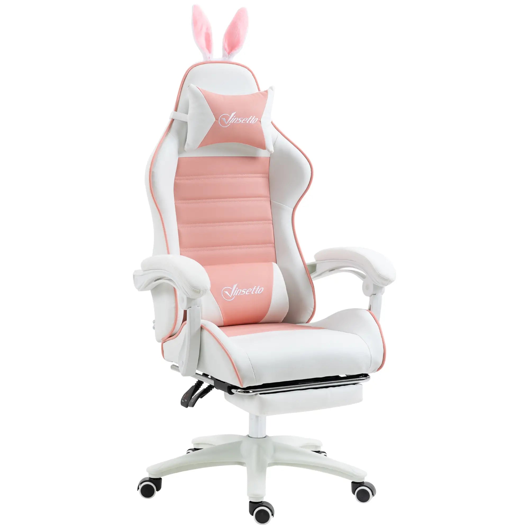 Racing Gamer Chair, PU Leather with Footrest, Headrest, Lumbar Support, Pink Video Game Chairs Pink, White at Gallery Canada