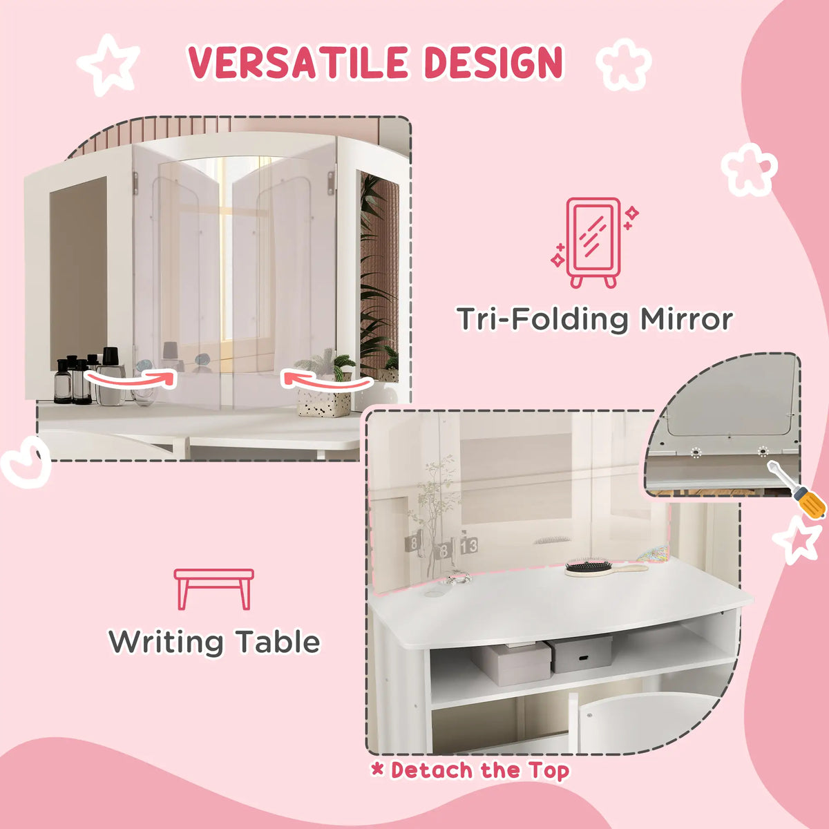 Kids Vanity Set, Tri-Folding Mirror, Stool, Storage Shelf Toy Vanity at Gallery Canada