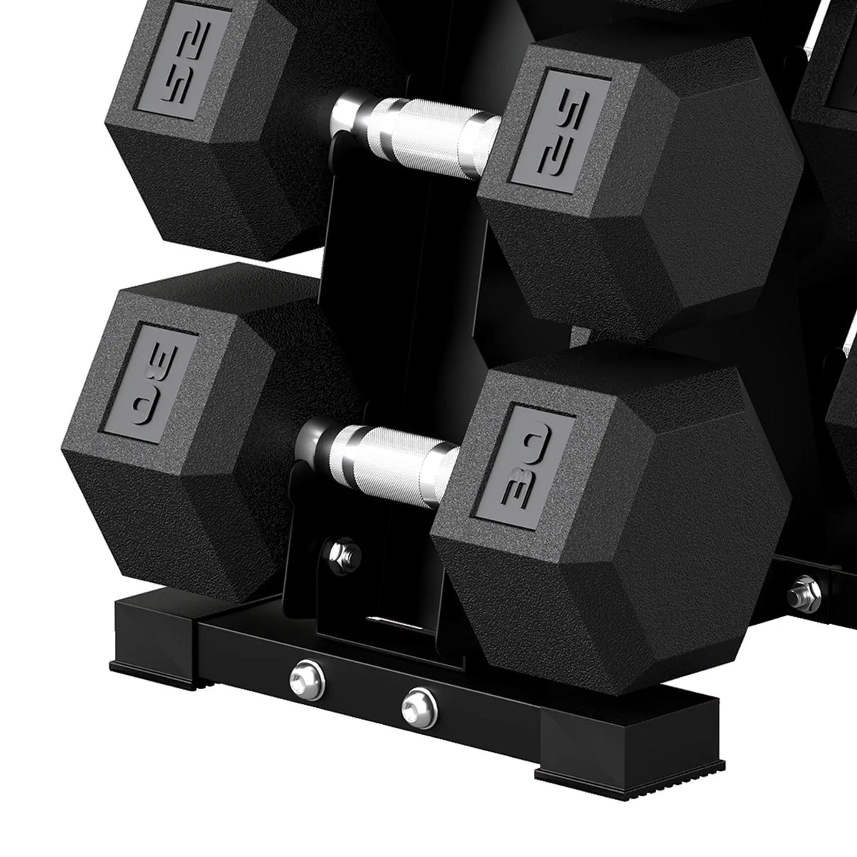 Hex Dumbbell Set With Rack, 180lbs Rubber-Coated, black Dumbbells & Barbells at Gallery Canada