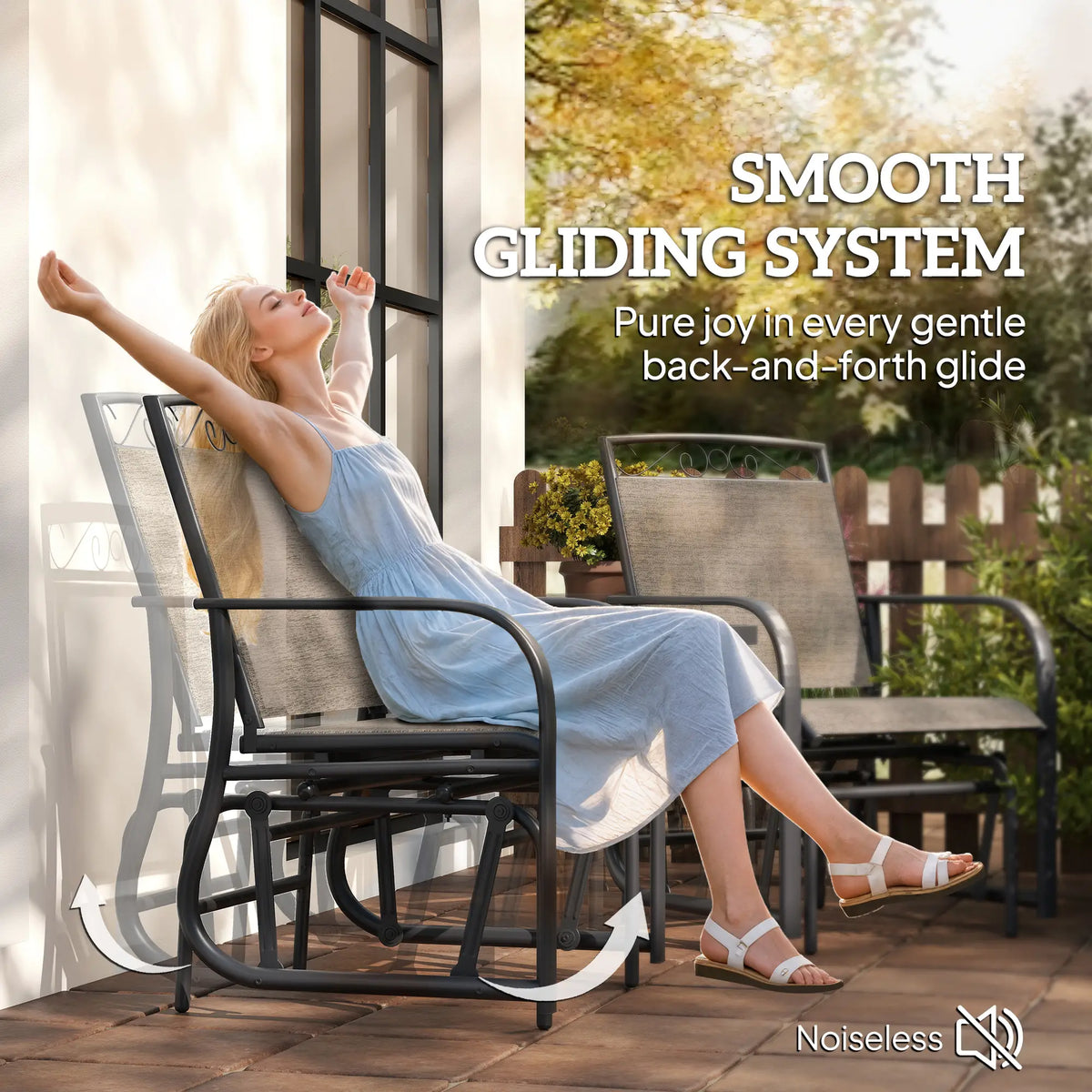 Outdoor Glider Bench With Coffee Table, Patio 2-Seat Rocking Chair, Brown Outdoor Gliders at Gallery Canada