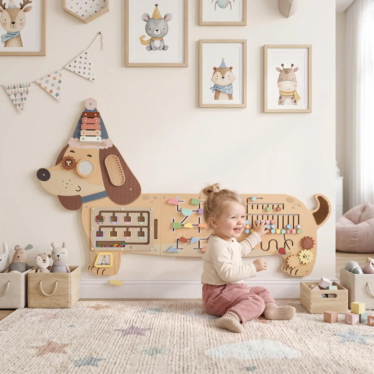 Wooden Wall Busy Board, Montessori Sensory Panel, Dachshund, Toddler Toy Playsets at Gallery Canada