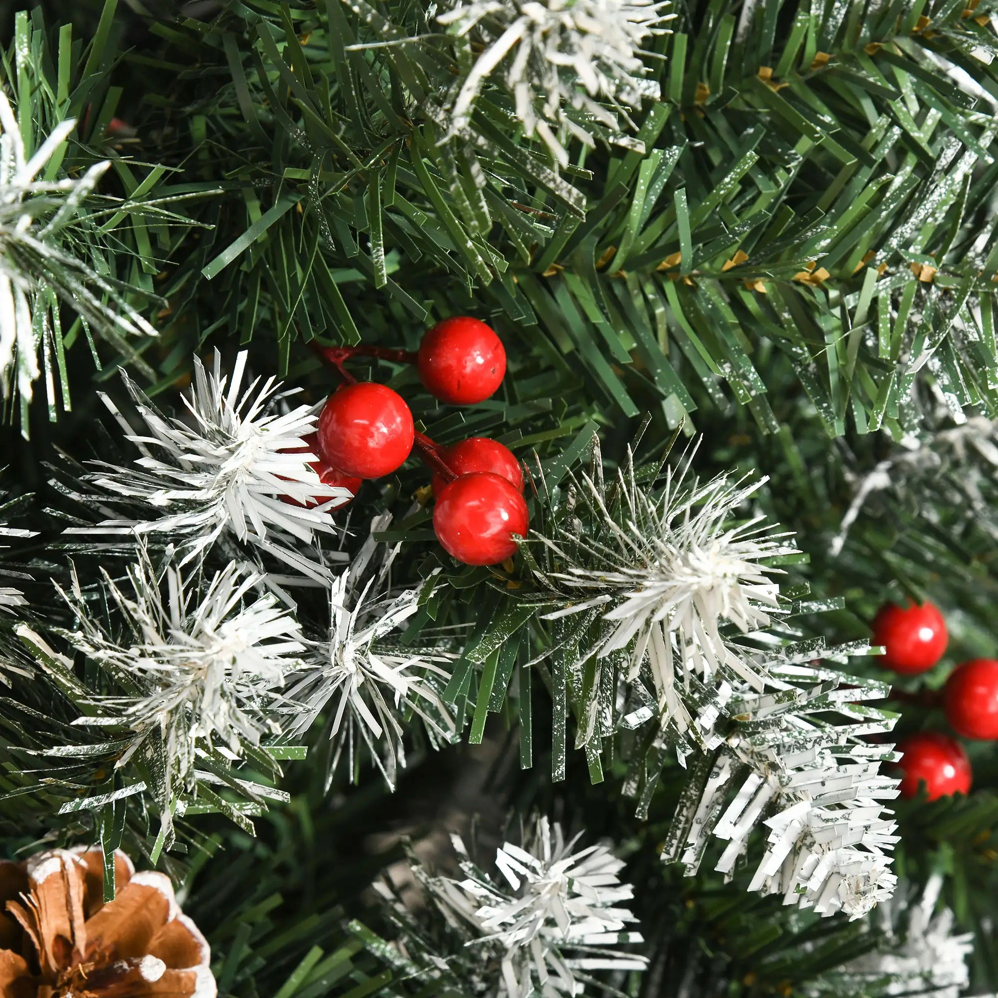 6ft Flocked Christmas Tree, Red Berries Pine Cones, Pencil Shape, Green Flocked Christmas Trees at Gallery Canada