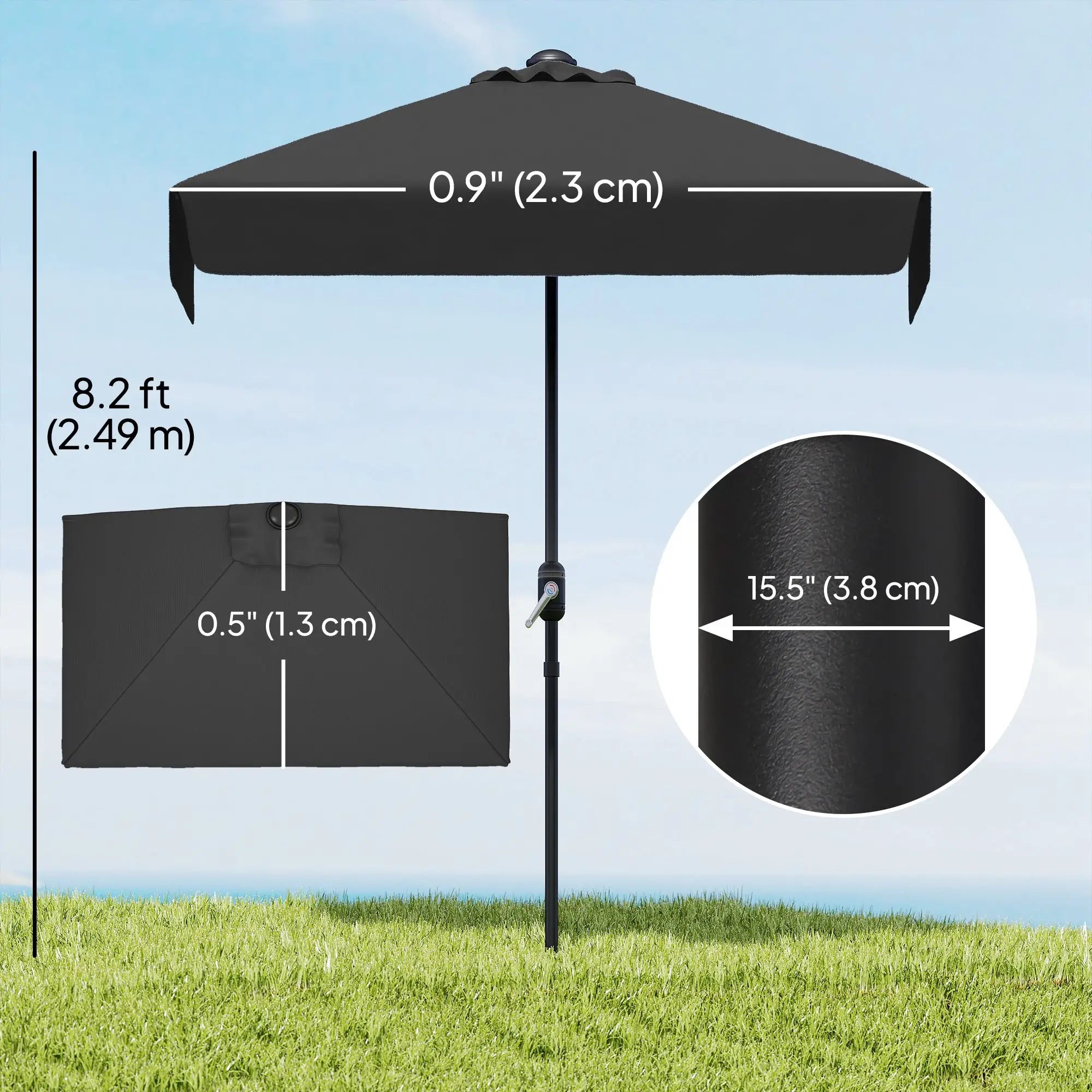 7.5ft Half Umbrella, Semi Round Patio Parasol, Crank Handle, Top Vent, Black Half Round Umbrellas at Gallery Canada