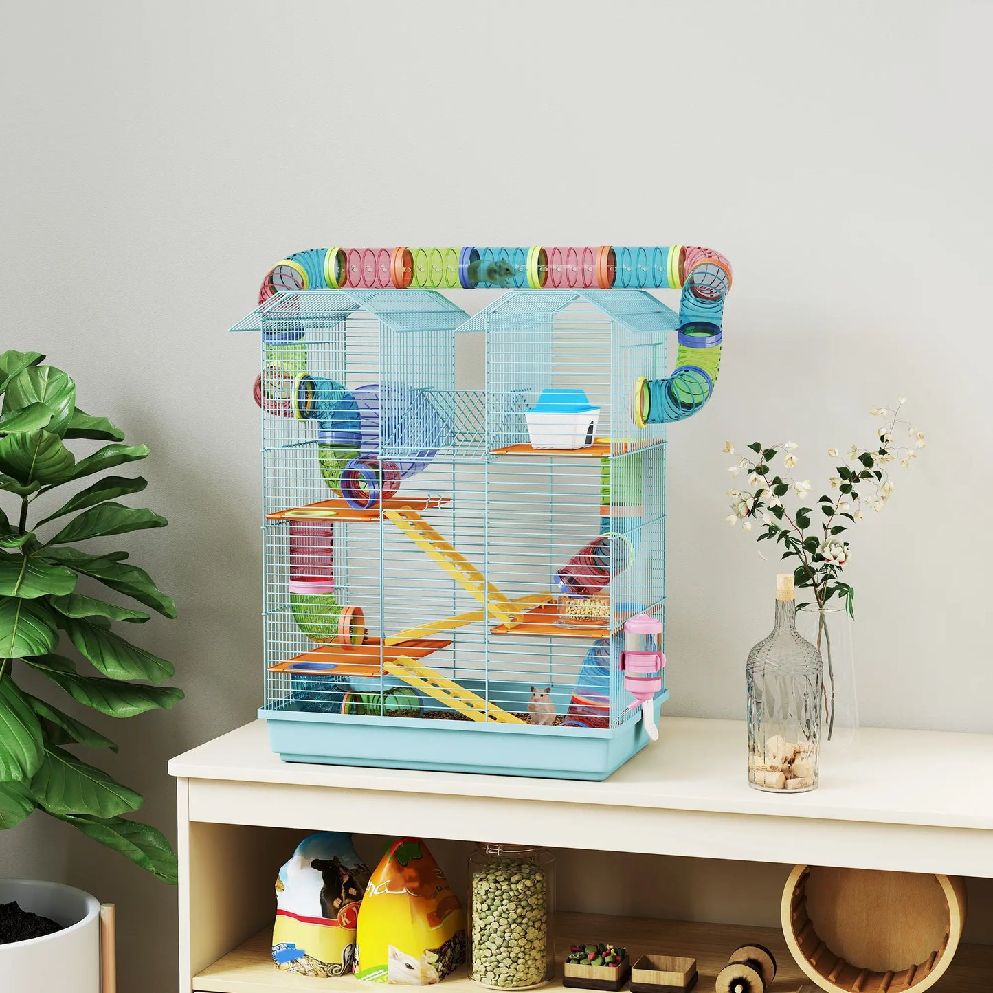 18.5" Hamster Cage, 5 Tiers, Tunnel Tube System, Exercise Wheel, Water Bottle, Light Blue Hamster Cages at Gallery Canada