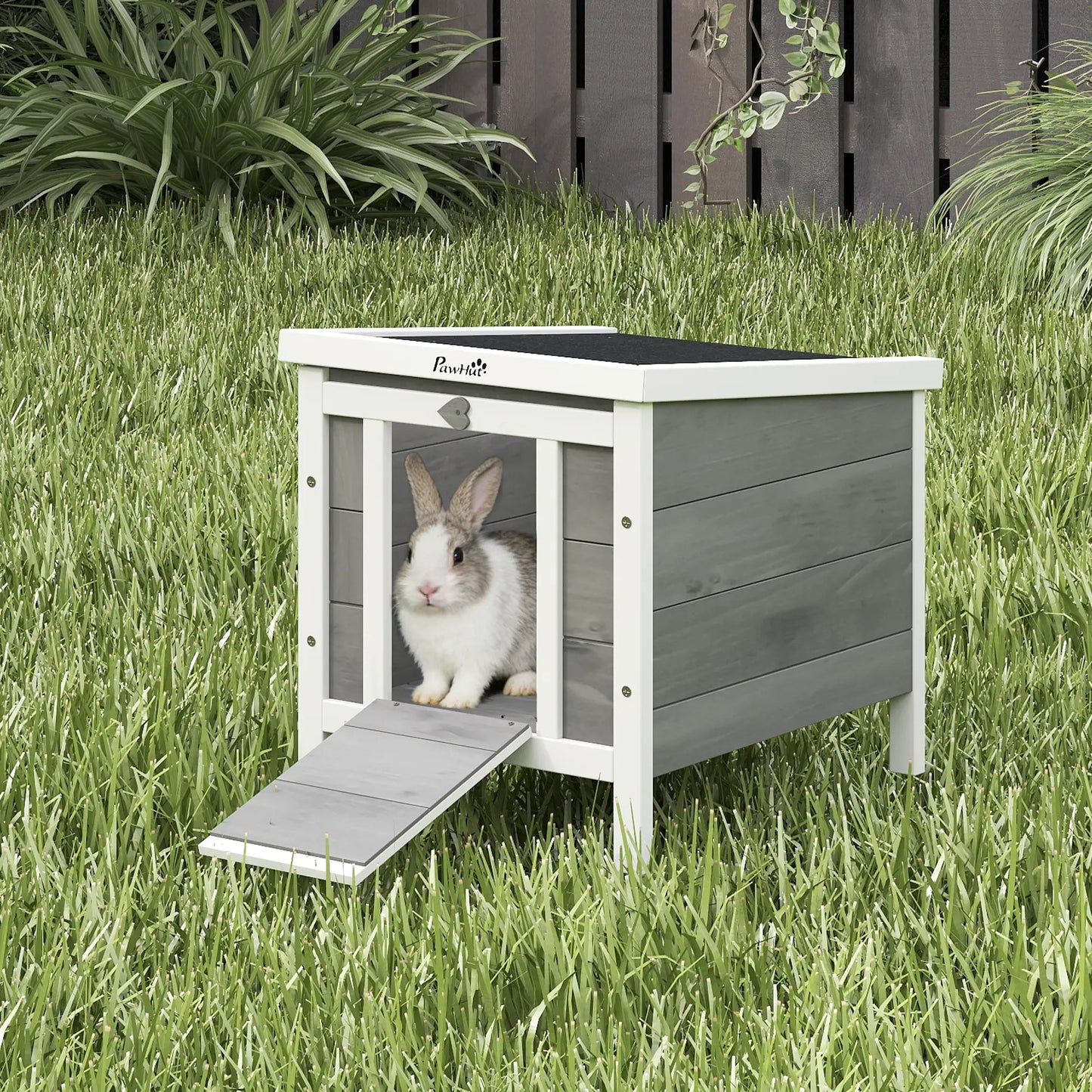 Wooden Rabbit Hutch, Bunny Cage, Outdoor Cat House, 20"x16.5"x17", Grey Rabbit Hutch at Gallery Canada