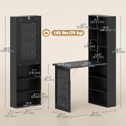 Fold-Out Computer Desk with Shelves, Bag, Wall Mount, Black Computer Desks at Gallery Canada