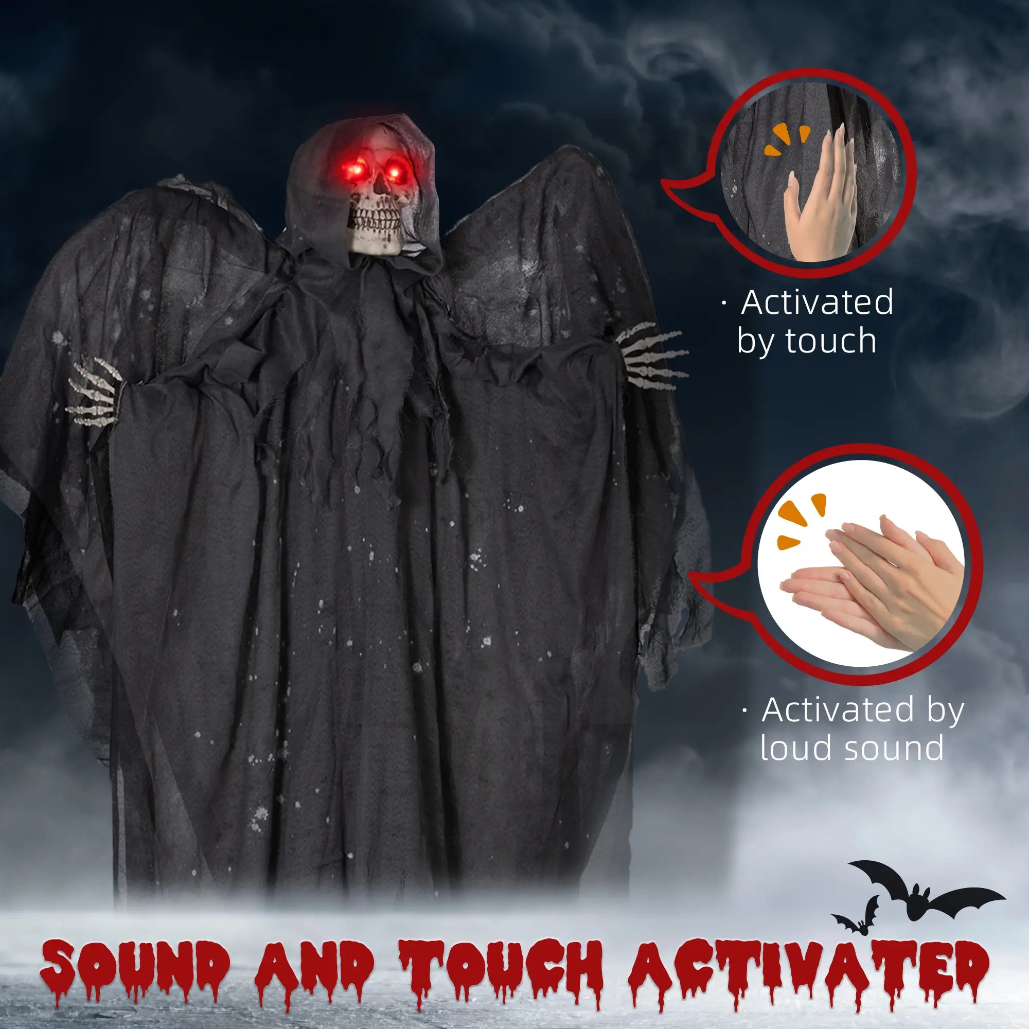 6.4' Winged Grim Reaper Halloween Decoration, Animatronic with Light Up Eyes Halloween Decorations at Gallery Canada