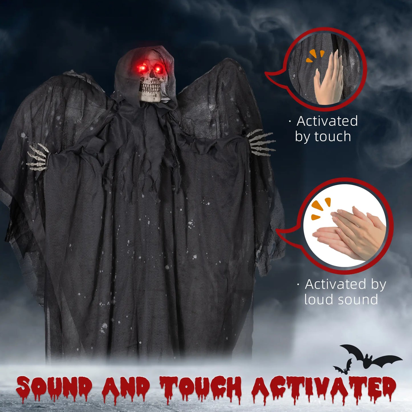 6.4' Winged Grim Reaper Halloween Decoration, Animatronic with Light Up Eyes Halloween Decorations at Gallery Canada
