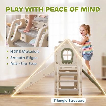 Foldable 4 in 1 Toddler Slide with Climber, Basketball Hoop, Storage Space and Basketball for Ages 1-3 Years, Cream Gym Sets & Swings at Gallery Canada