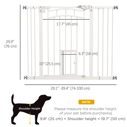 Auto-Close Pet Gate With Cat Door, Double Locking, Fits 29"-39.4" Wide, White Houses, Kennels & Pens at Gallery Canada