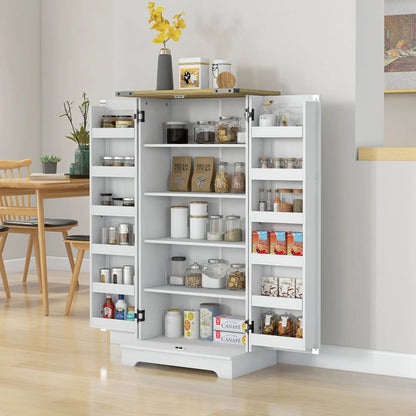 Farmhouse Kitchen Pantry Cabinet, Adjustable Shelves, Cream White Kitchen Pantry Cabinets at Gallery Canada