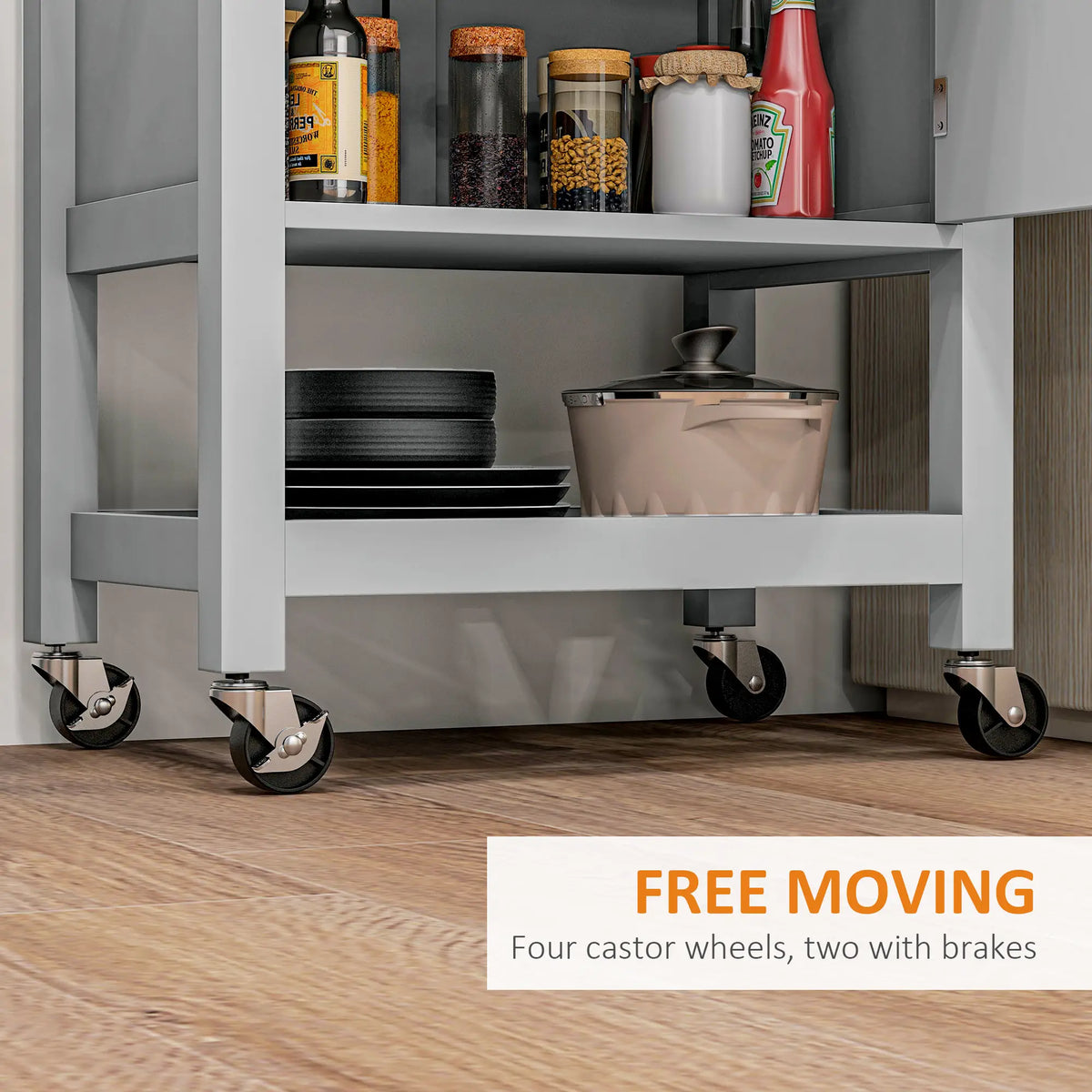 Kitchen Cart on Wheels, Wood Top, Towel Rack, Drawer, Shelf, Grey Kitchen Islands & Kitchen Carts at Gallery Canada