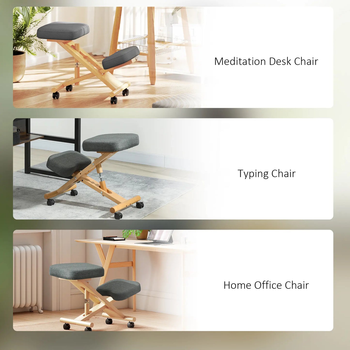 Ergonomic Kneeling Chair, Rubberwood Frame, Wheels, Dark Grey Office Chairs at Gallery Canada