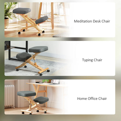 Ergonomic Kneeling Chair, Rubberwood Frame, Wheels, Dark Grey Office Chairs at Gallery Canada