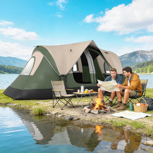 6-8 Person Camping Tent, 2000mm Waterproof, Carry Bag, Dark Green