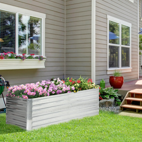 Galvanized Raised Garden Bed, Steel Outdoor Planter, 71'' x 35'' x 23'', Silver