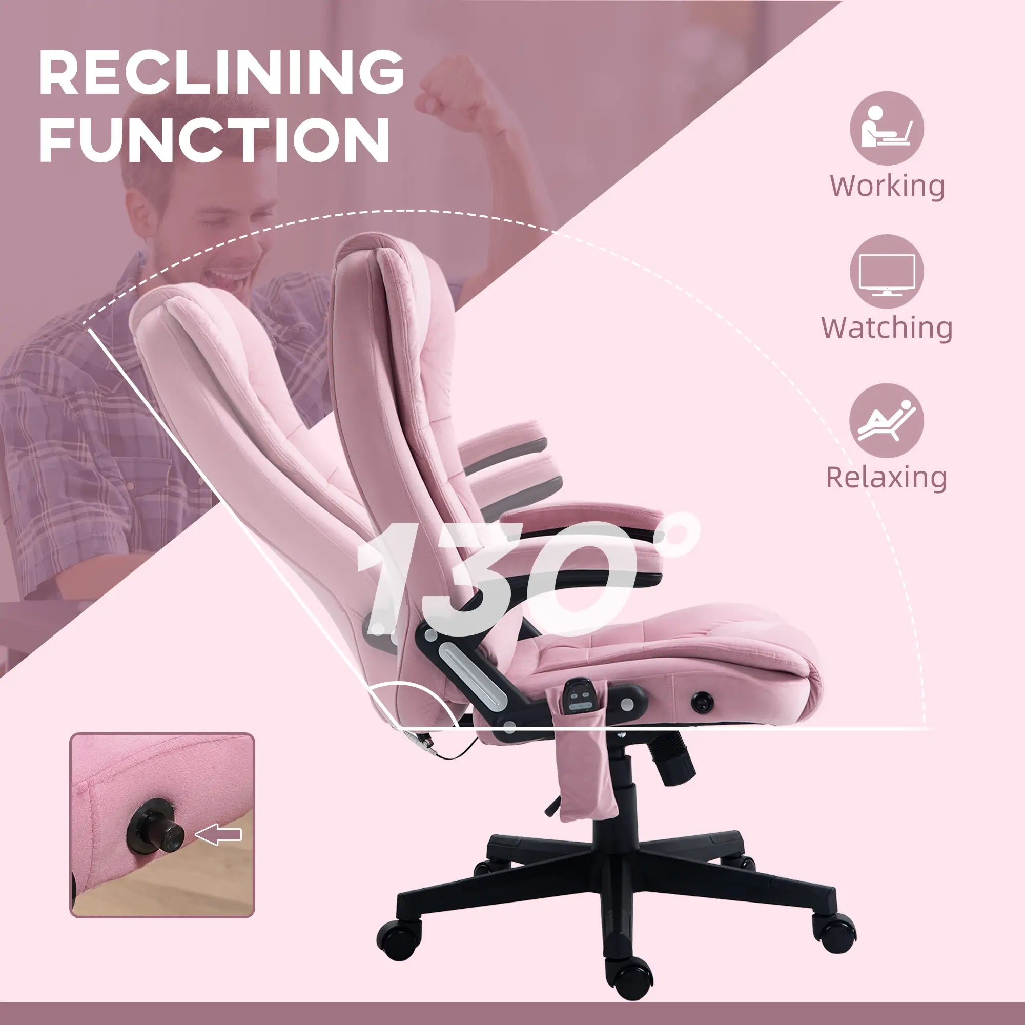 Reclining Massage Office Chair, High Back, Swivel Wheels, Pink Massage Chairs at Gallery Canada