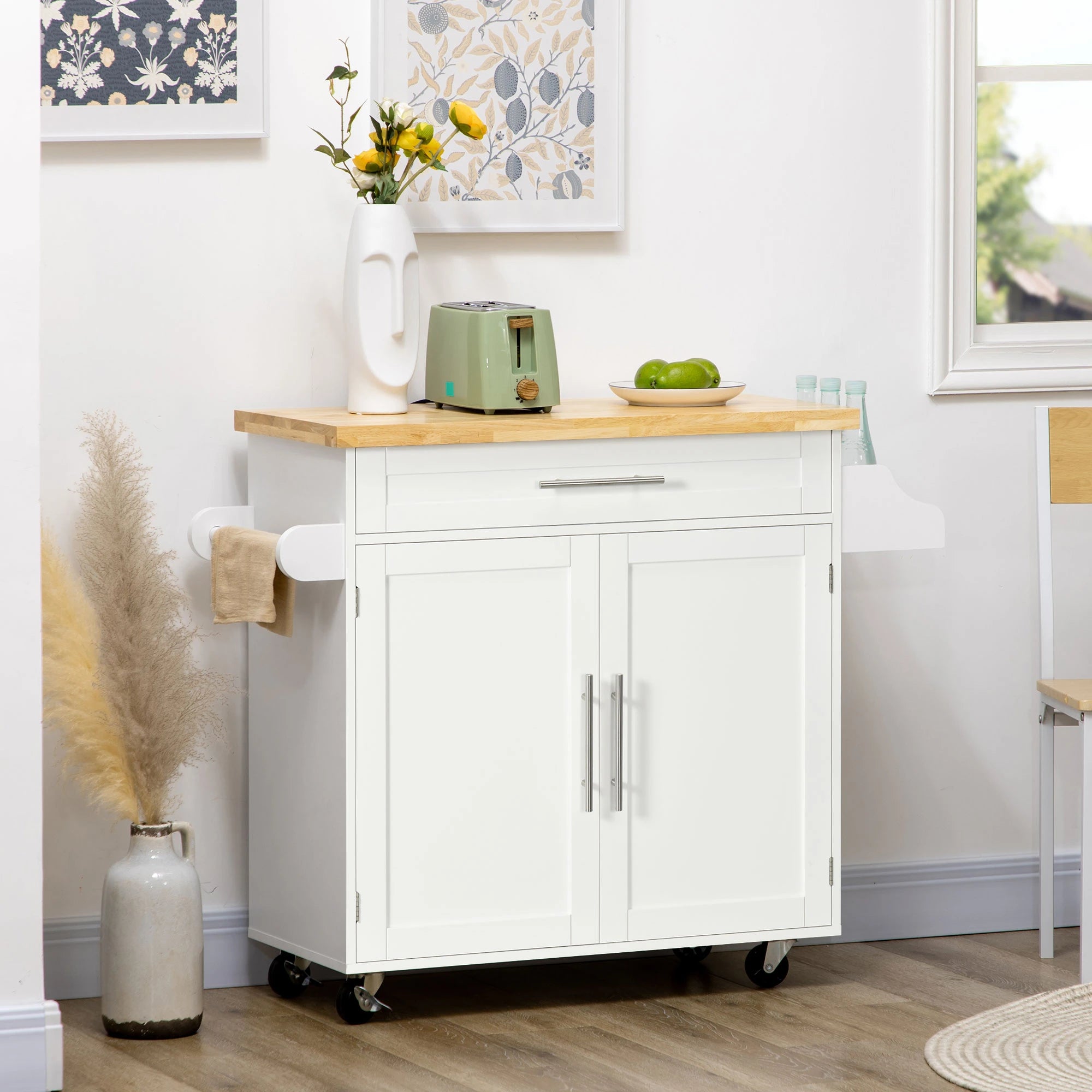 Kitchen Island with Storage, Adjustable Shelf, Drawer, Spice Rack, White Kitchen Islands & Kitchen Carts at Gallery Canada