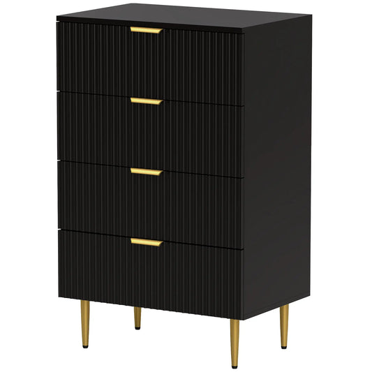 Modern 4 Drawer Dresser, Black with Gold Legs, Bedroom Chest, Black, Gold Storage Cabinets Black, Gold at Gallery Canada