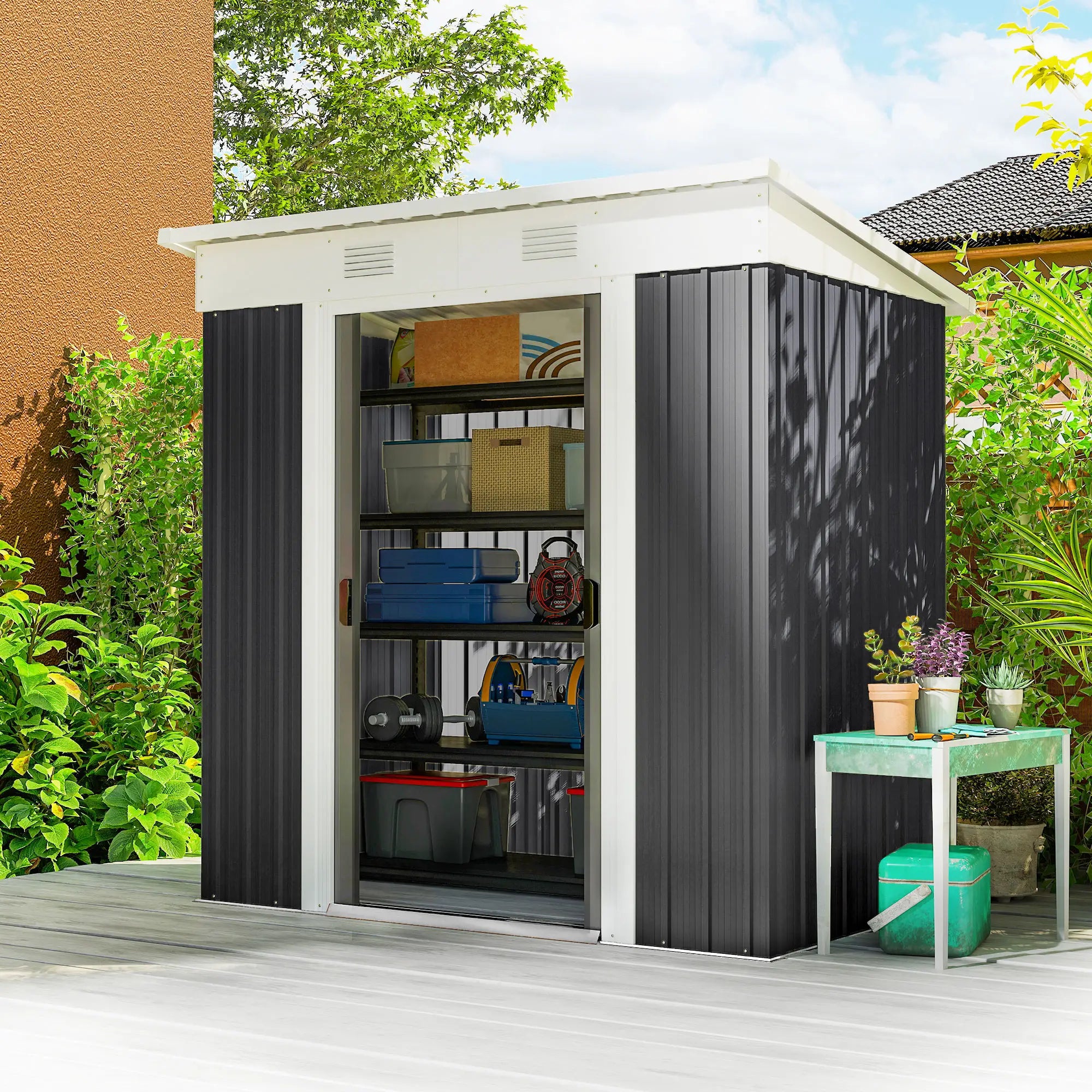 6' x 4' Metal Outdoor Storage Shed, Garden Tool Organizer, Charcoal Grey Sheds at Gallery Canada