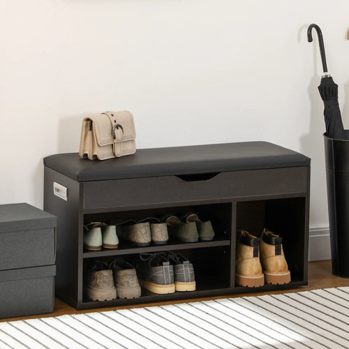 Shoe Bench with Padded Cushion, Hidden Storage, Black