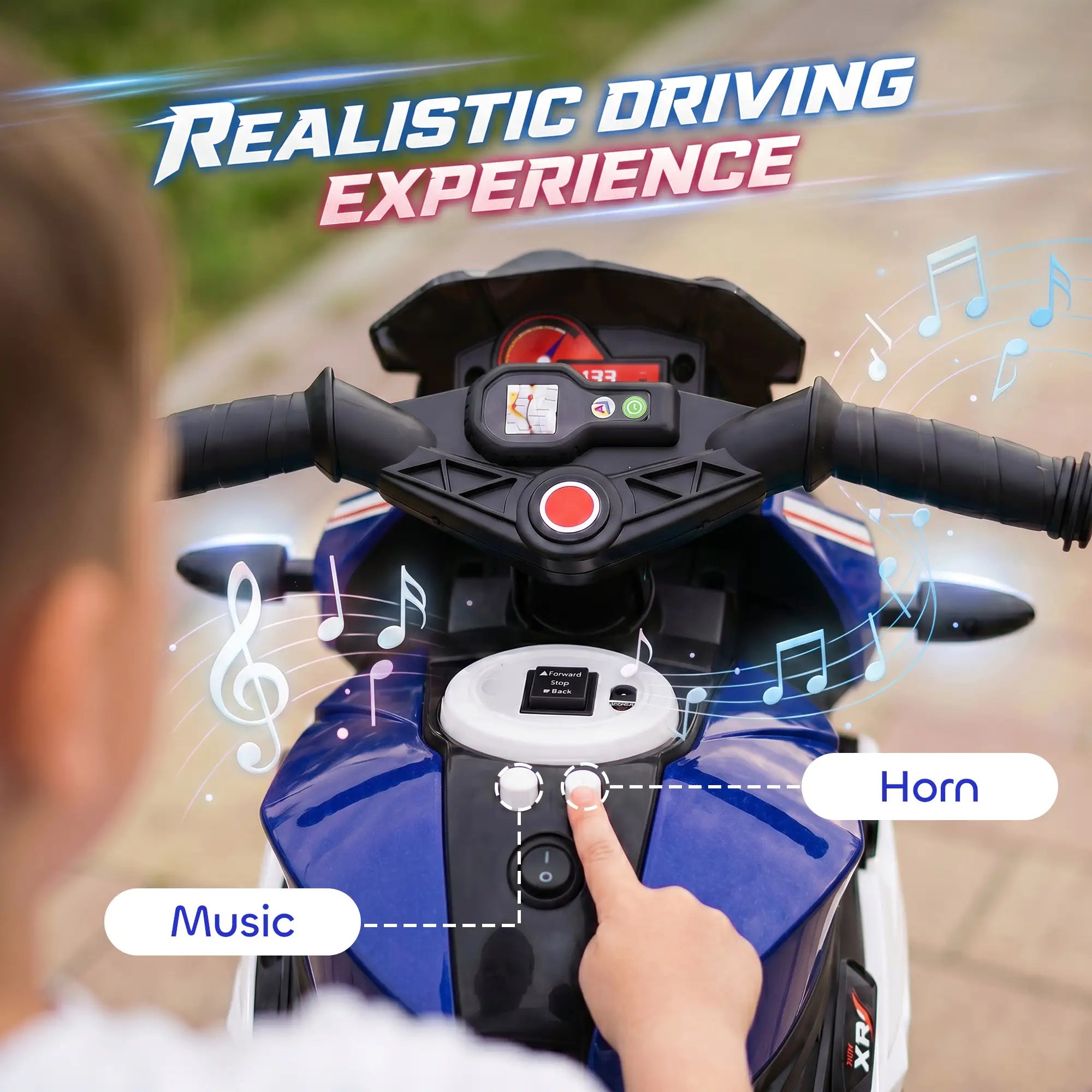 Kids Electric Motorcycle Ride-On Toy, 3 Wheels, Music, Horn, Lights, Blue Electric Motorcycles at Gallery Canada