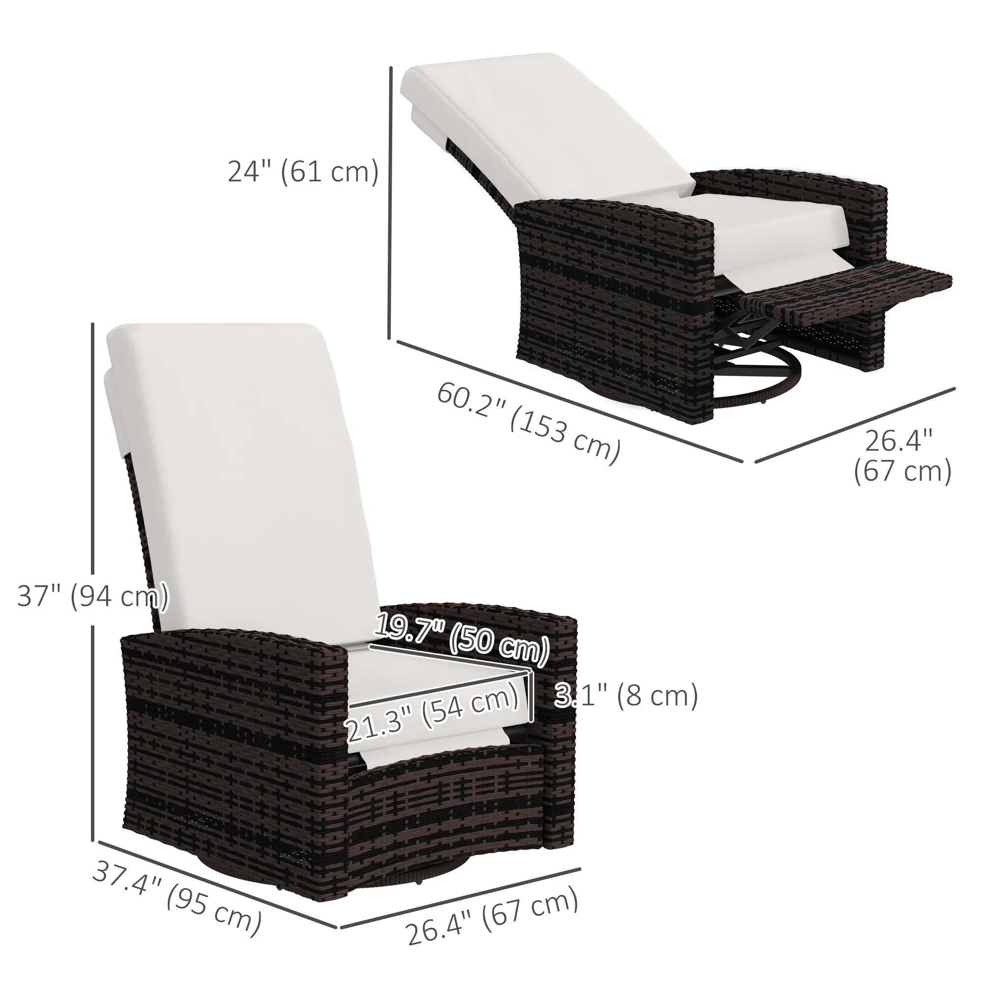 Outdoor Rattan Wicker Lounge Chair with Footrest, Soft Cushion, Khaki Patio Chairs at Gallery Canada