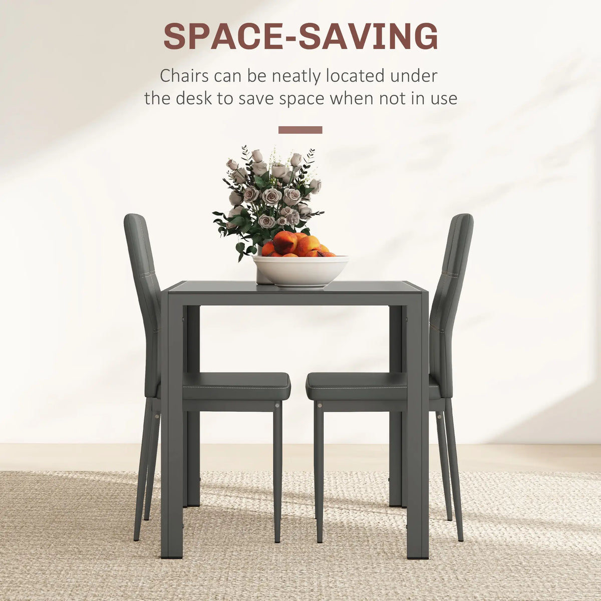 3-Piece Rectangular Glass Dining Table, Metal Frame, Faux Leather Chairs, Grey Bar Sets at Gallery Canada