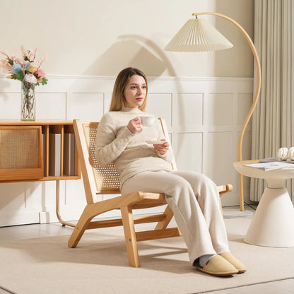 Rattan Accent Chair, Mid-Century Leisure, Rubber Wood Frame, Natural Accent Chairs at Gallery Canada