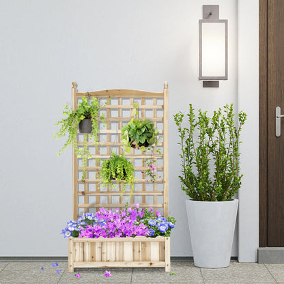 Raised Garden Bed With Trellis, Wood Planter Box, 25.2" x 11" x 47.2" Natural Wood Raised Garden Beds at Gallery Canada