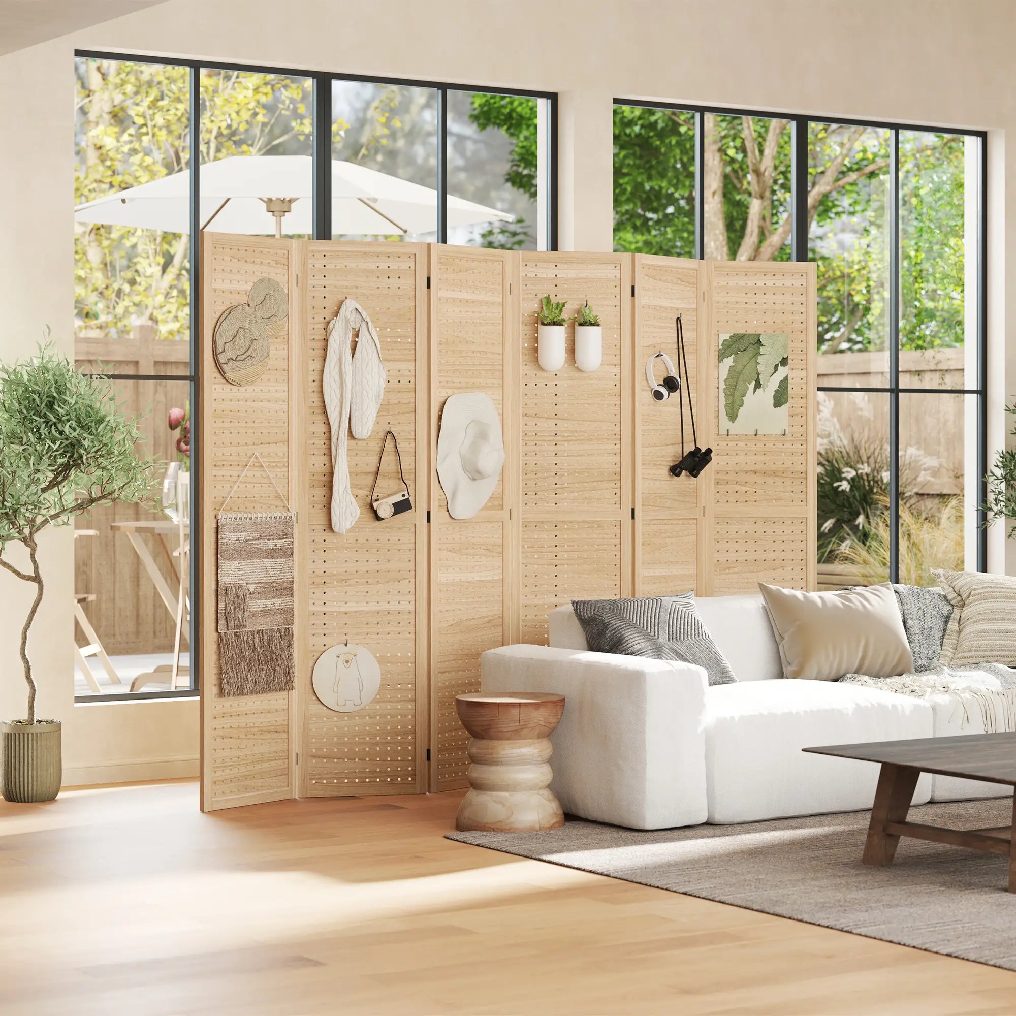 5.6 Ft. Tall 6-Panel Room Divider, Freestanding Folding Privacy Screen, Natural Room Dividers at Gallery Canada