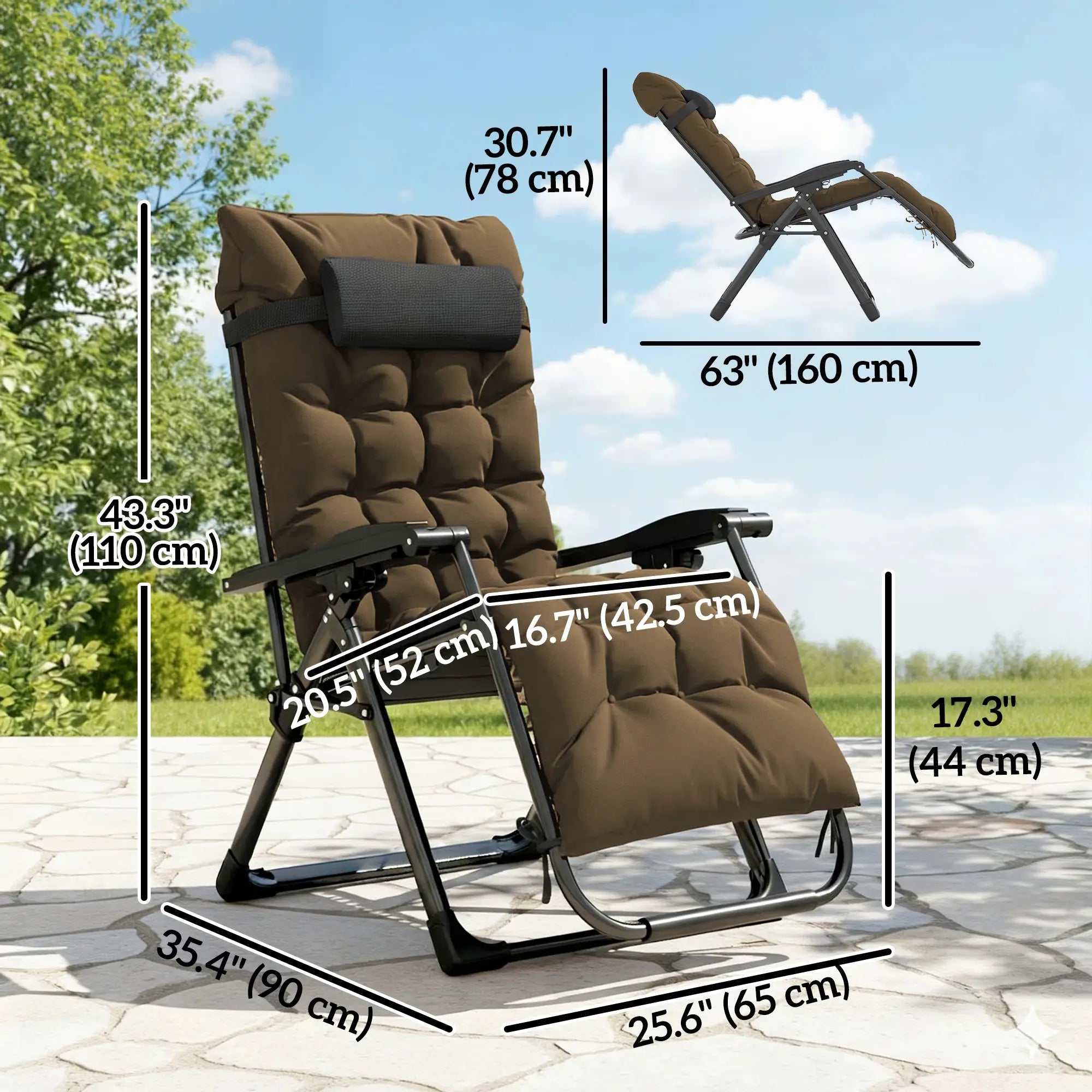 Folding Garden Chair, Reclining Zero Gravity Sun Lounger, Khaki Lounger Chairs at Gallery Canada