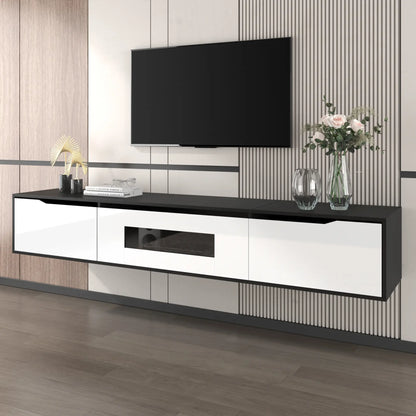 TV Stand With LED Lighting, Mounting Options, 71" L x 12" W x 12" H, Black+White TV Stands at Gallery Canada