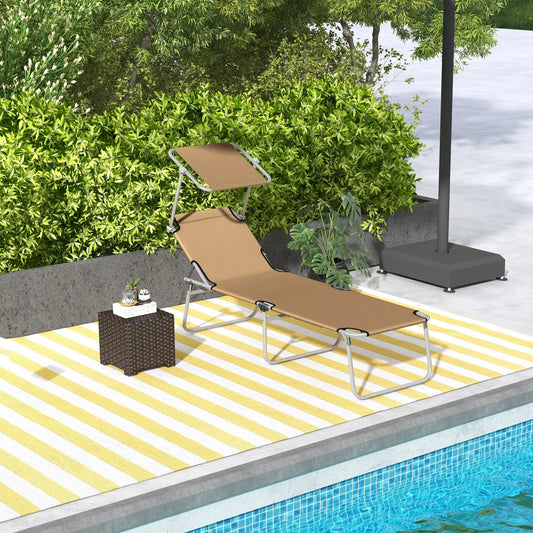 Adjustable Folding Chaise Lounge, Outdoor Chair With Sun Shade, Brown Lounger Chairs Brown at Gallery Canada