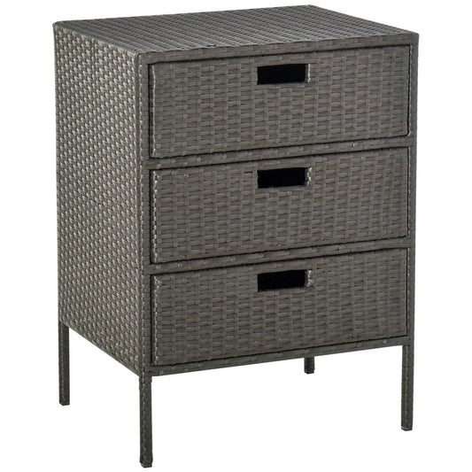 32" Rattan Patio Organizer, 3 Drawers, Outdoor Garden Storage Patio Storage Boxes Brown at Gallery Canada