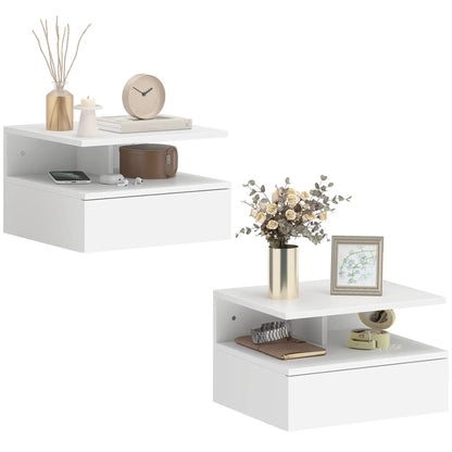 Floating Nightstand Set of 2, Wall Mounted with Drawer, White Bedside Tables at Gallery Canada