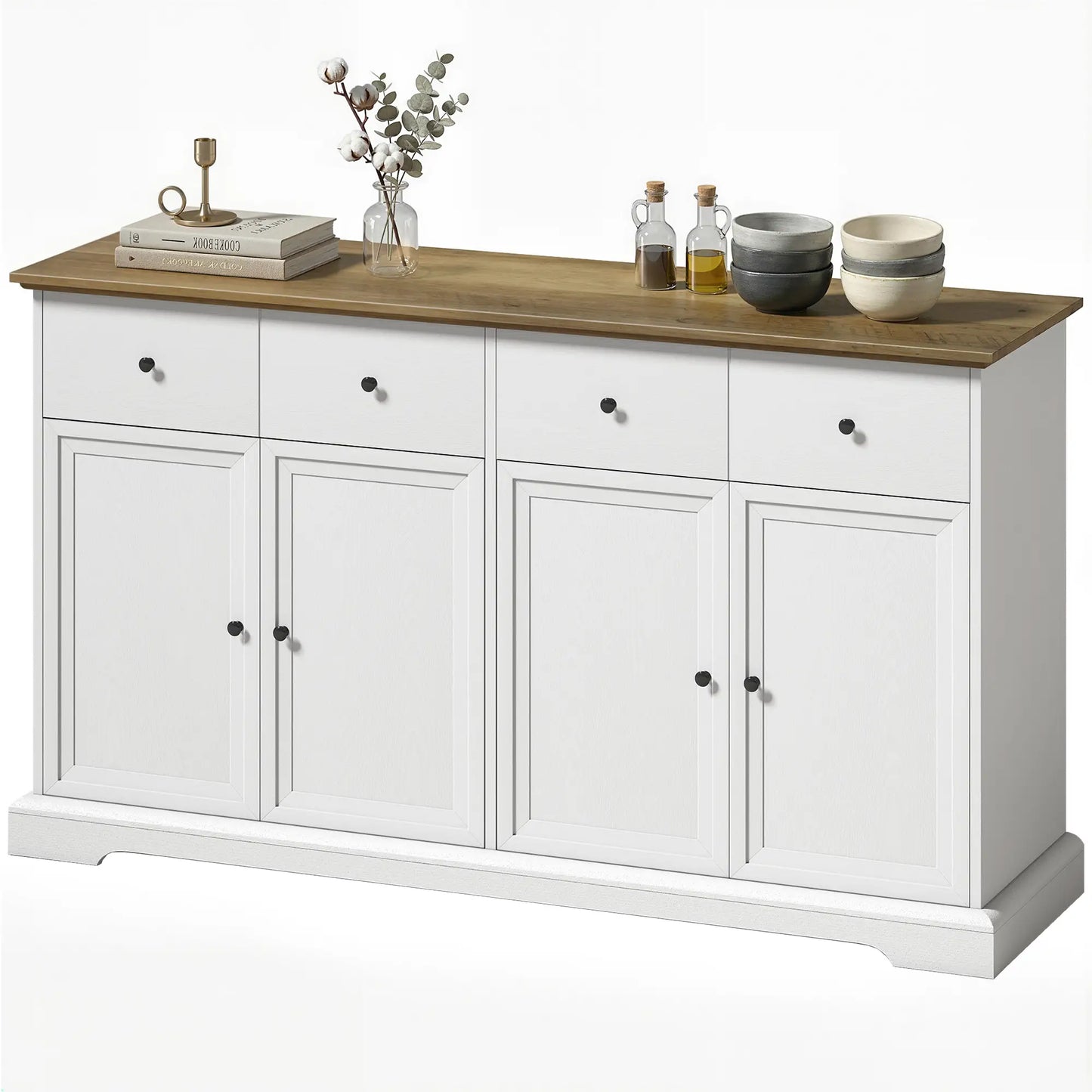 Sideboard Buffet Cabinet, 55" Farmhouse Kitchen Cabinet with Soft-Close Doors, 2 Drawers and 2 Adjustable Shelves Bar Cabinets White, Distressed Brown at Gallery Canada