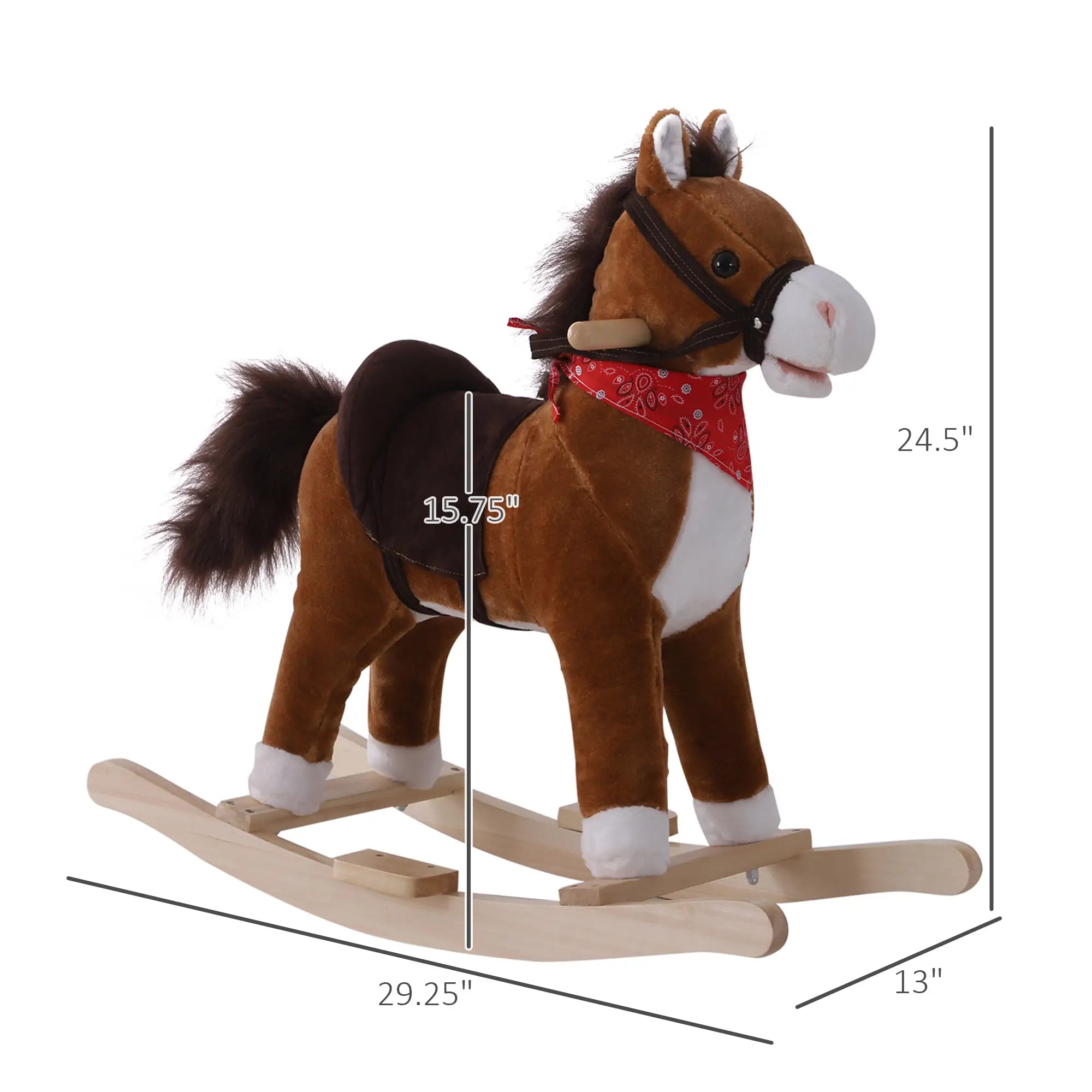 Kids Plush Ride On Rocking Horse, Animal Adventure Rocker, Brown, Red Rocking Horses at Gallery Canada
