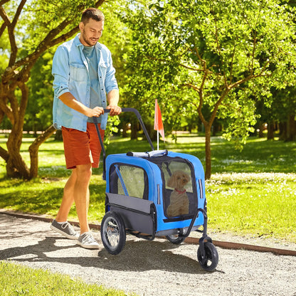 Dog Bike Trailer 2-In-1 Pet Stroller Cart Bicycle Wagon Cargo Carrier Attachment for Travel with 360 Swivel Wheel, Hitch, Suspension, Safety Flag, Blue Dog Bike Trailers & Strollers at Gallery Canada