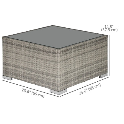Rattan Garden Coffee Table, 25.6" Square, Tempered Glass Top, Grey Patio Side Tables at Gallery Canada