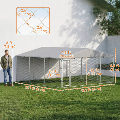 13.1' X 13.1' X 6.6' Outdoor Dog Kennel, Galvanized Steel, Silver Dog Kennels at Gallery Canada