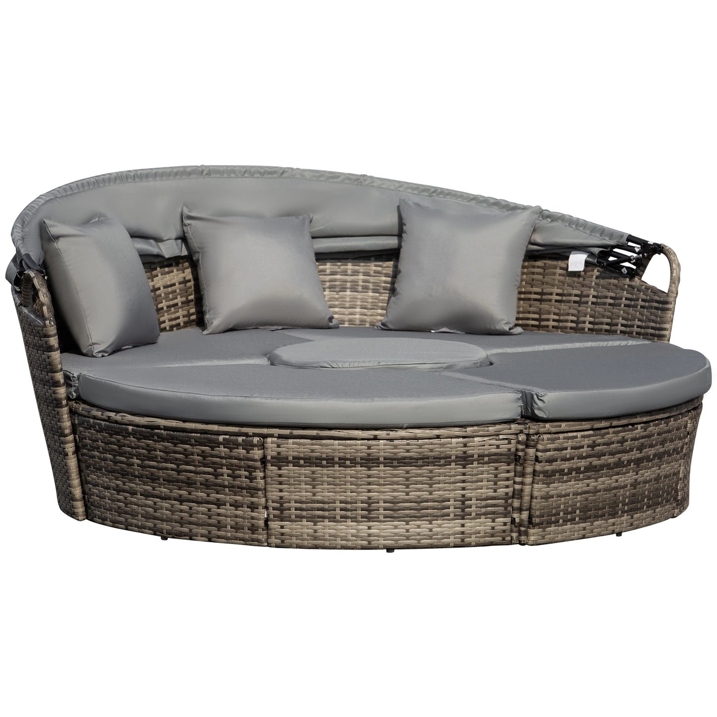 Outdoor Daybed with Canopy, PE Rattan Round Sofa, Patio Set with Cushions, Grey Daybeds at Gallery Canada