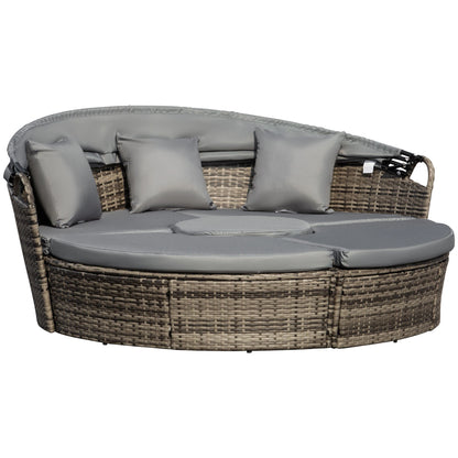 Outdoor Daybed with Canopy, PE Rattan Round Sofa, Patio Set with Cushions, Grey Daybeds at Gallery Canada