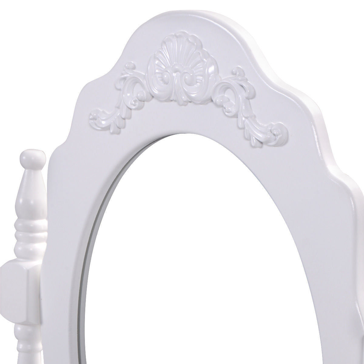 Vanity Table Set With Cushioned Stool, Oval Mirror, Three Drawers, White Makeup Vanities at Gallery Canada