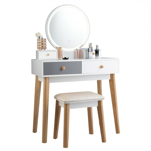 Makeup Dressing Table With 4 Drawers, Lighted Mirror, White