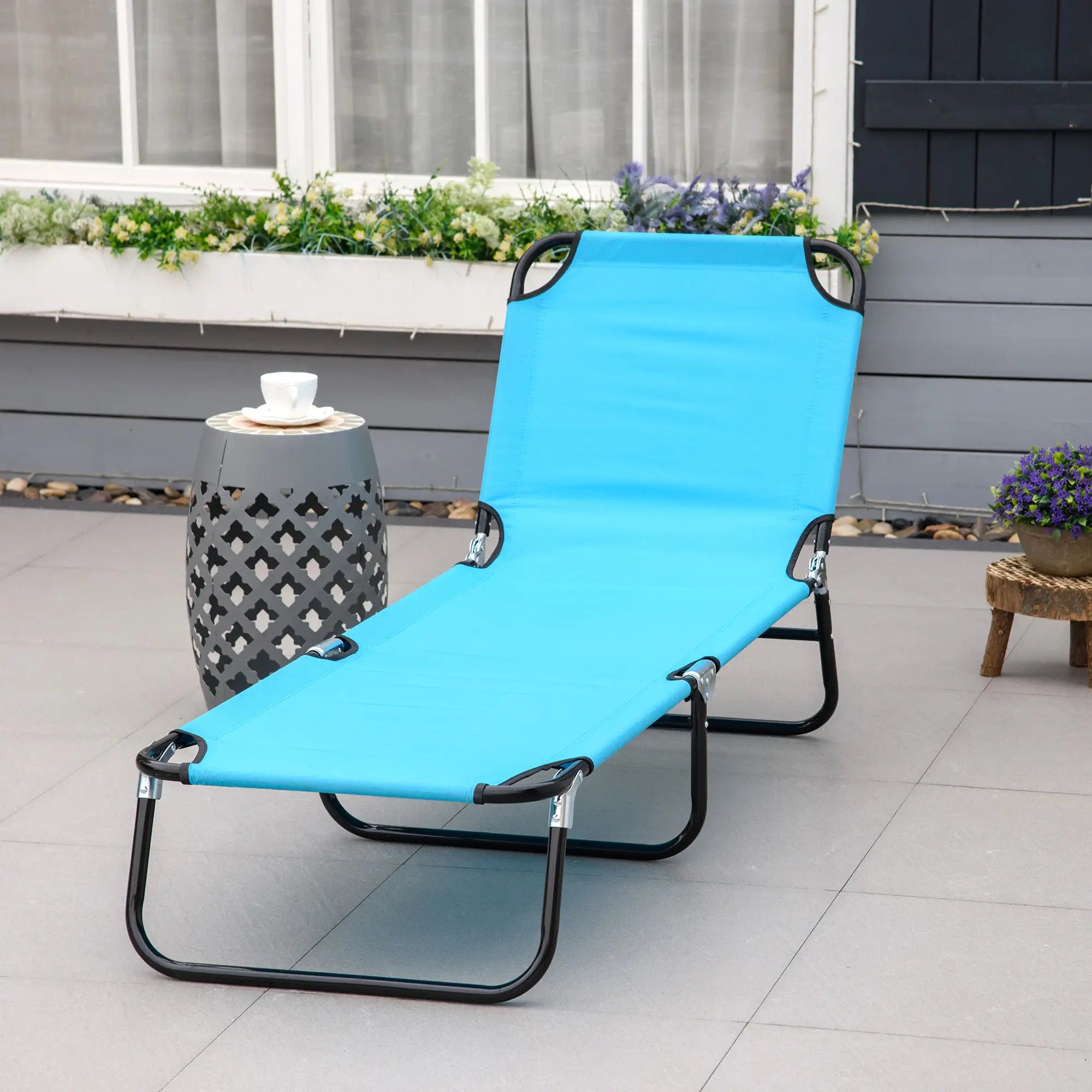 Outdoor Folding Lounge Chair, Reclining Mesh, Beach, Yard, Patio, Sky Blue Lounger Chairs at Gallery Canada