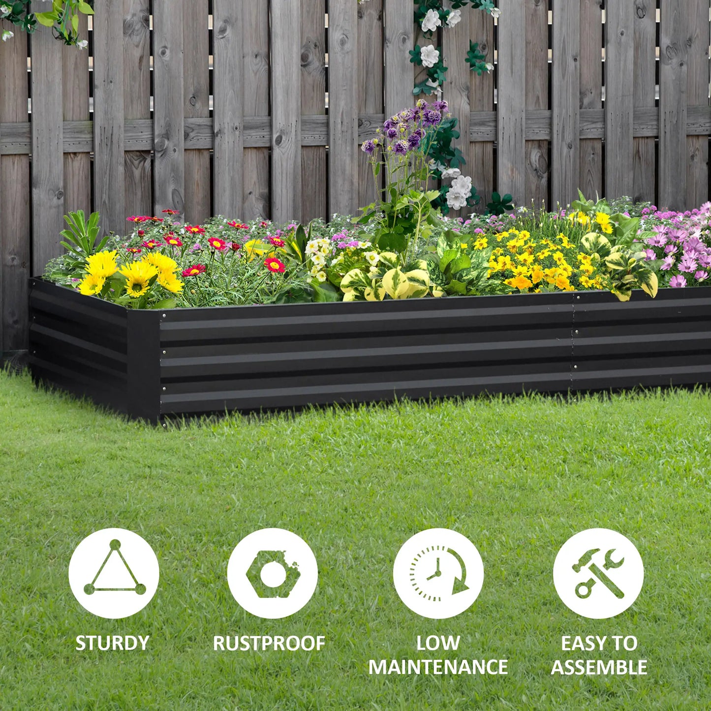 95" x 36" x 12" Galvanized Raised Garden Bed, Metal Planter Box for Flowers, Herbs, Succulents, Grey Galvanized Planter Boxes at Gallery Canada