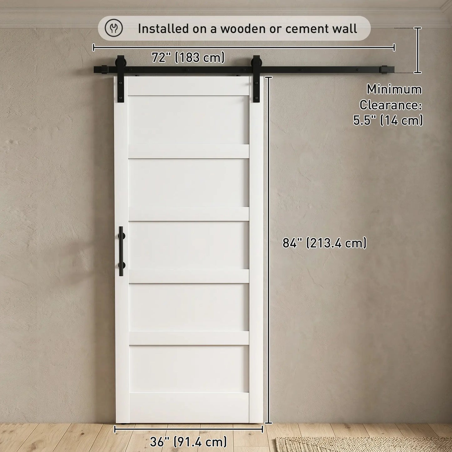 36"x84" Sliding Barn Door With Hardware Kit, White Wood Grain, White Door Hardware at Gallery Canada